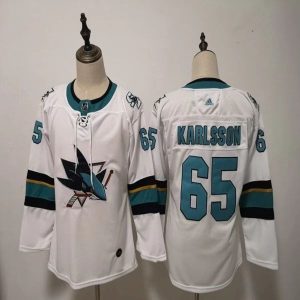 Kinder San Jose Sharks Eishockey Trikot Erik Karlsson #65 Weiß Authentic